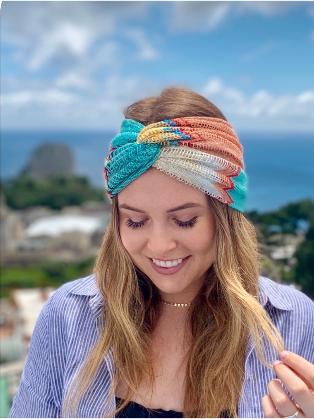 AUTH Missoni Mare Multicolor Zigzag Lurex Knit Headwrap